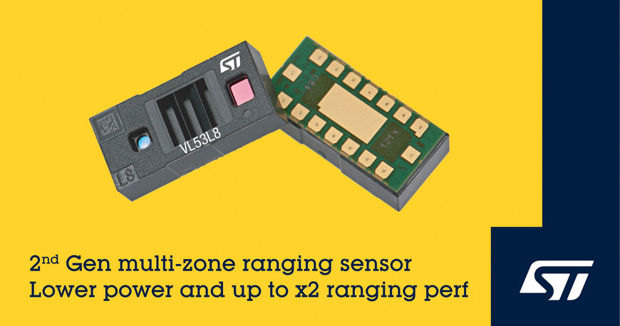 2nd-generation multi-zone direct Time-of-Flight sensor from STMicroelectronics uses less energy and can range 2X as far as existing products